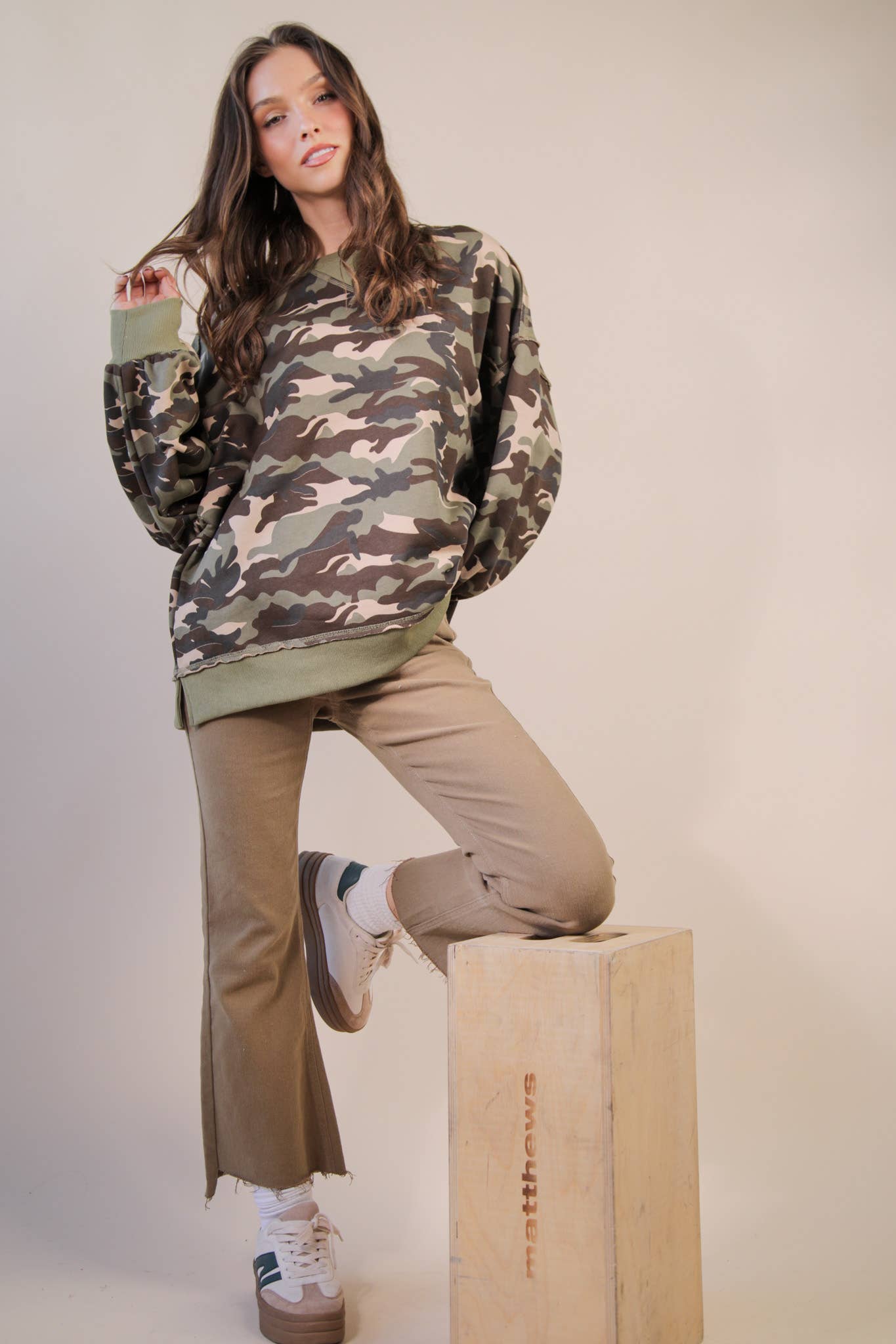 Camo Printed Knit Casual Top