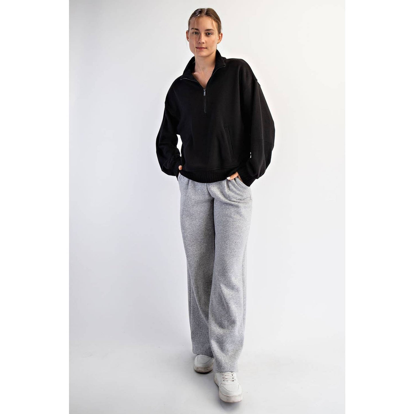 FRENCH TERRY FLEECE QUARTER ZIP PULLOVER