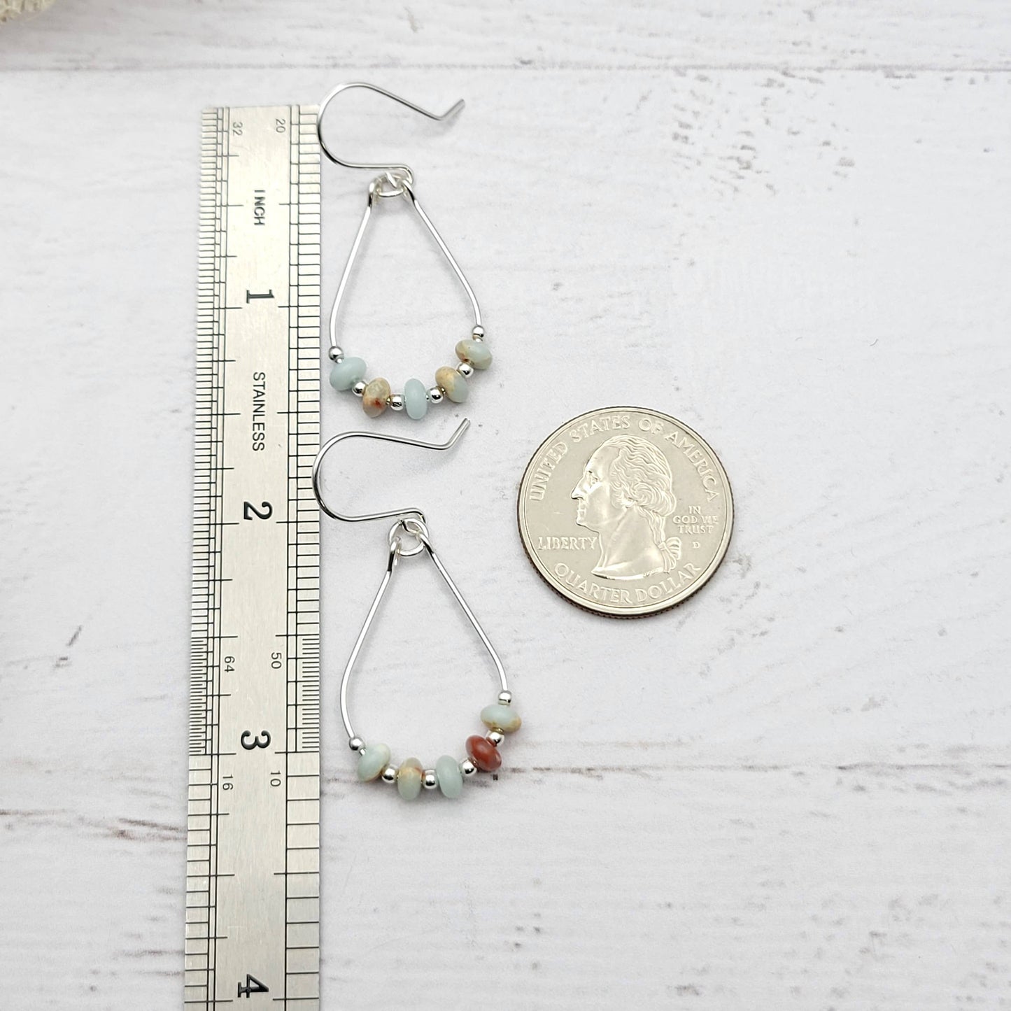 Light Blue Jasper and Silver Teardrop Hoop Earrings