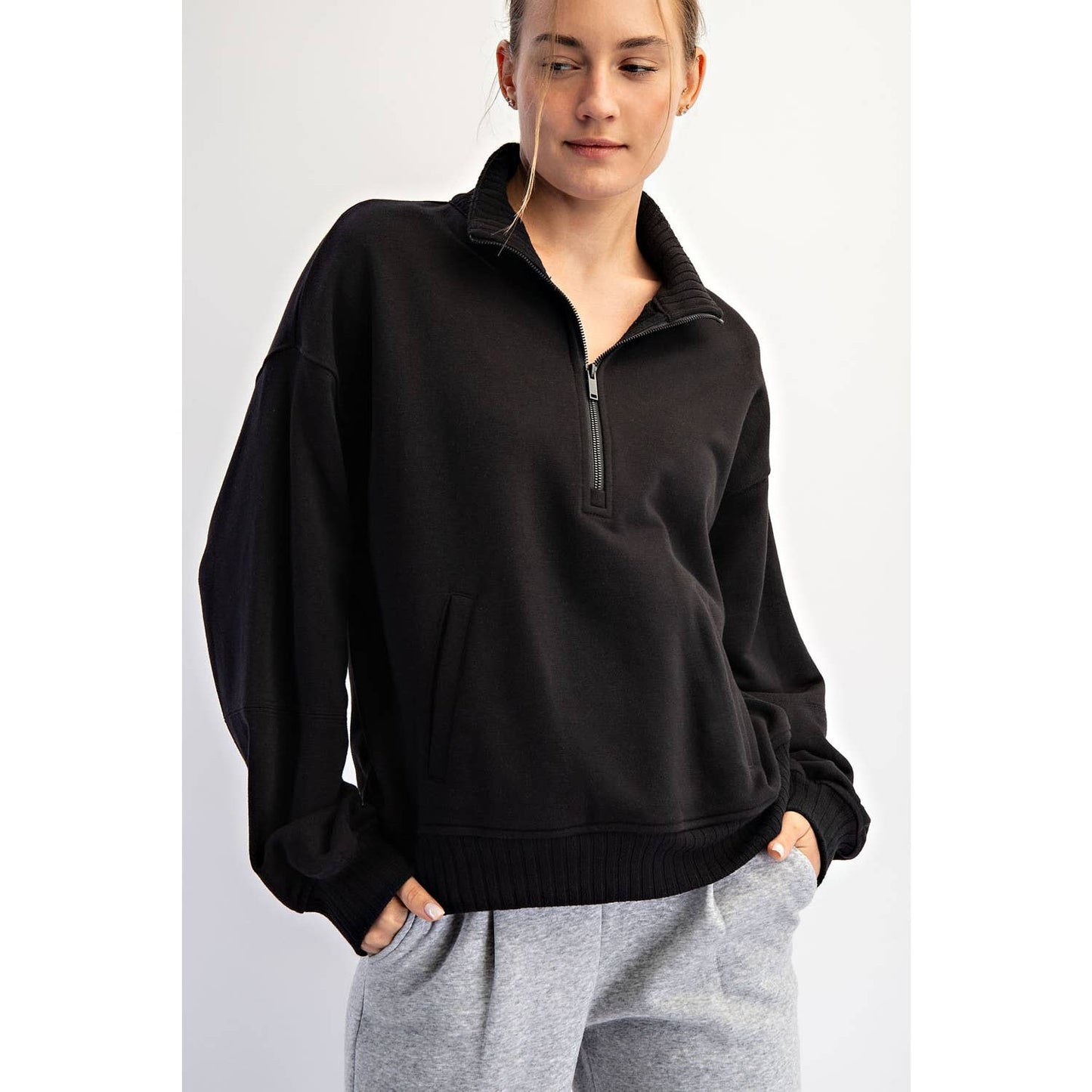 FRENCH TERRY FLEECE QUARTER ZIP PULLOVER