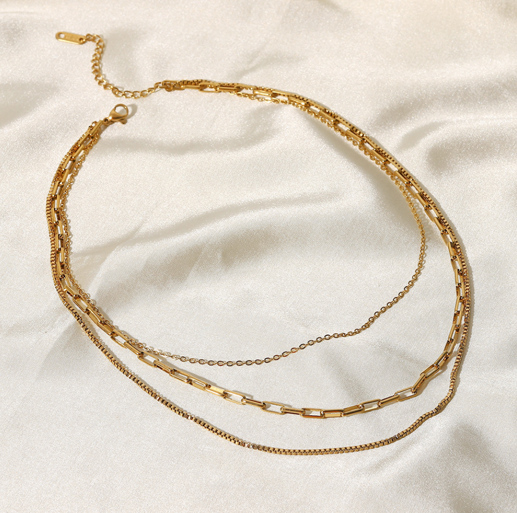 18K Gold Plated Stainless Steel 3 Chain Necklace